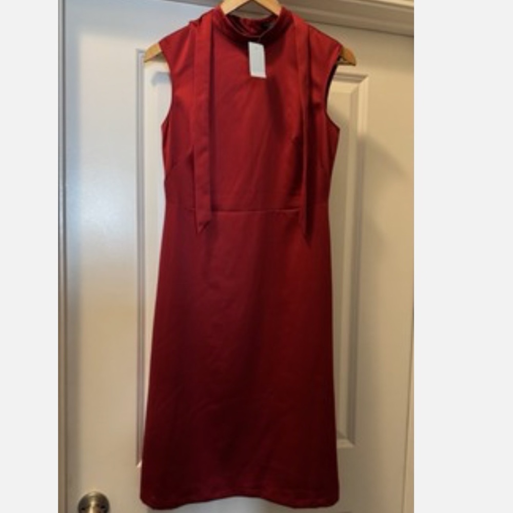 Ann Taylor Petites Red Sleeveless Tie Neck Bow Sheath Dress Size 4P
